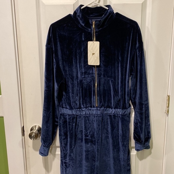 Fabletics Deep Navy Velour Zip Up Wide Leg Onesie NWT - Picture 5 of 8